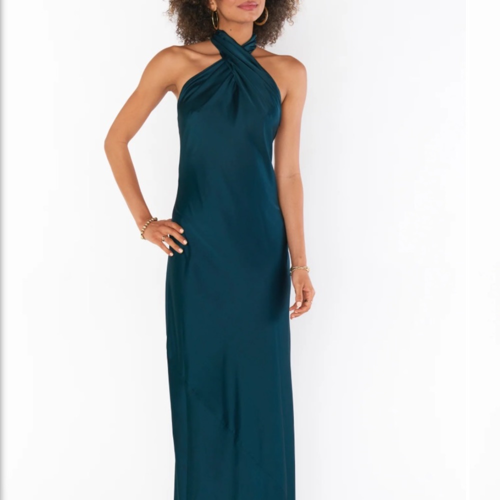 SHOW ME YOUR MUMU - Jasmine halter maxi dress in emerald green silk